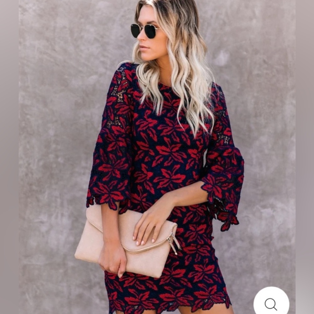 Crochet Lace Bell Sleeve Dress, Winter Dress, Fall Dress, Bell Sleeves